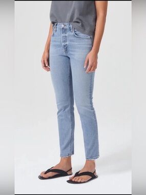 AGOLDE Willow Mid-Rise Slim Crop Raw Hem Jeans in Torch
